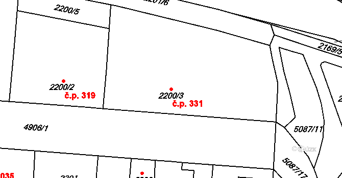 Louny 331 na parcele st. 2200/3 v KÚ Louny, Katastrální mapa