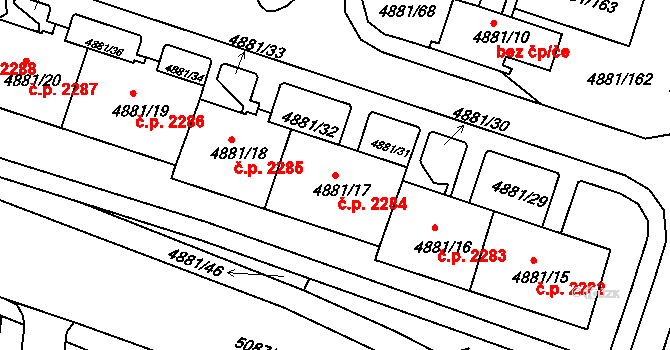 Louny 2284 na parcele st. 4881/17 v KÚ Louny, Katastrální mapa