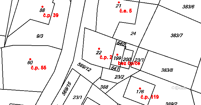 Termesivy 2, Havlíčkův Brod na parcele st. 22 v KÚ Termesivy, Katastrální mapa