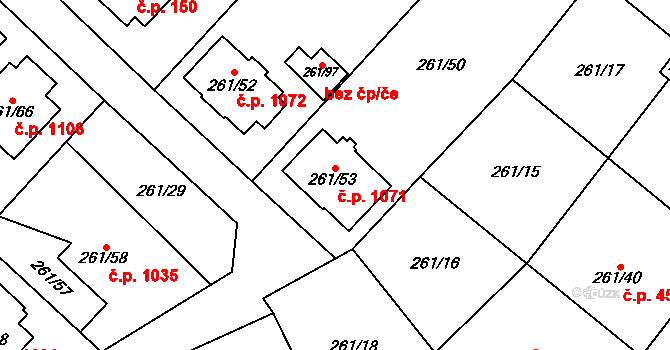 Chotěboř 1071 na parcele st. 261/53 v KÚ Chotěboř, Katastrální mapa