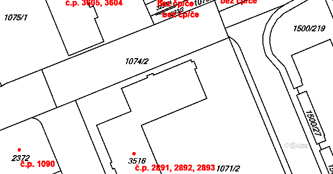 Kroměříž 2891,2892,2893 na parcele st. 3516 v KÚ Kroměříž, Katastrální mapa