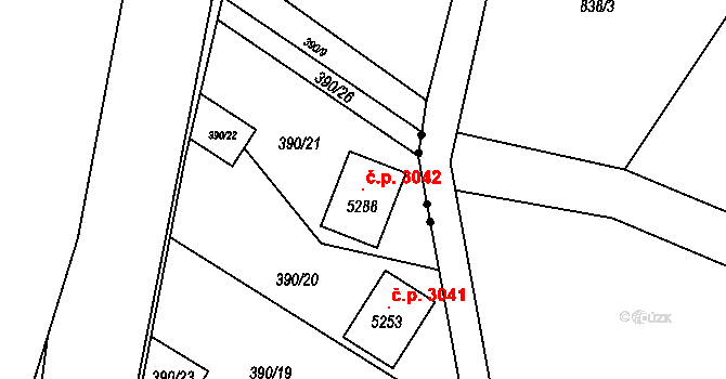Rožnov pod Radhoštěm 3042 na parcele st. 5288 v KÚ Rožnov pod Radhoštěm, Katastrální mapa
