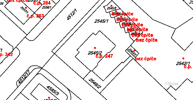 Hlouška 247, Kutná Hora na parcele st. 2545/2 v KÚ Kutná Hora, Katastrální mapa