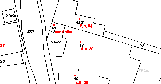 Chvalovice 29, Kovanice na parcele st. 49 v KÚ Chvalovice u Nymburka, Katastrální mapa