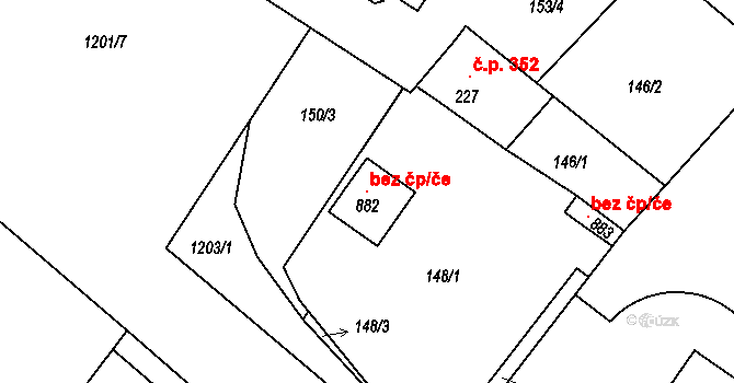 Lázně Toušeň 115428178 na parcele st. 882 v KÚ Lázně Toušeň, Katastrální mapa