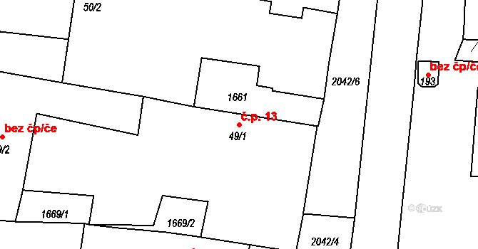 Radonice 13, Dolní Bukovsko na parcele st. 49/1 v KÚ Radonice u Drahotěšic, Katastrální mapa