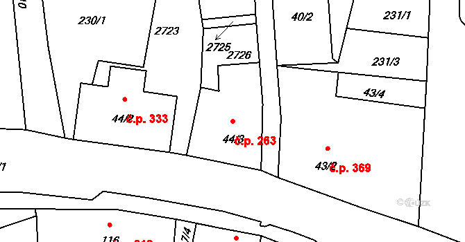 Lučany nad Nisou 263 na parcele st. 44/3 v KÚ Lučany nad Nisou, Katastrální mapa