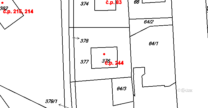 Antonínův Důl 244, Jihlava na parcele st. 376 v KÚ Pávov, Katastrální mapa