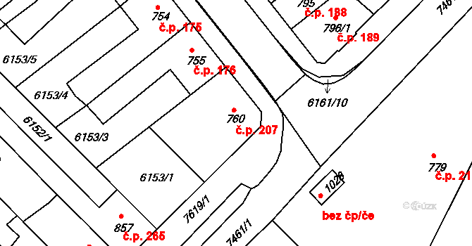 Telč-Podolí 207, Telč na parcele st. 760 v KÚ Telč, Katastrální mapa