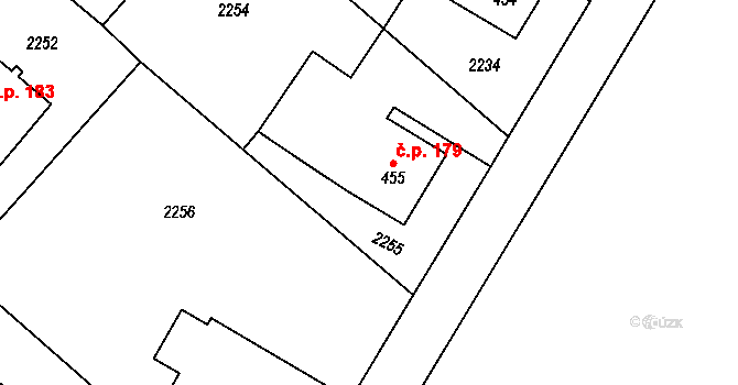 Kanada 179, Třinec na parcele st. 455 v KÚ Konská, Katastrální mapa