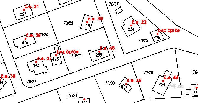 Holoubkov 40 na parcele st. 255 v KÚ Holoubkov, Katastrální mapa