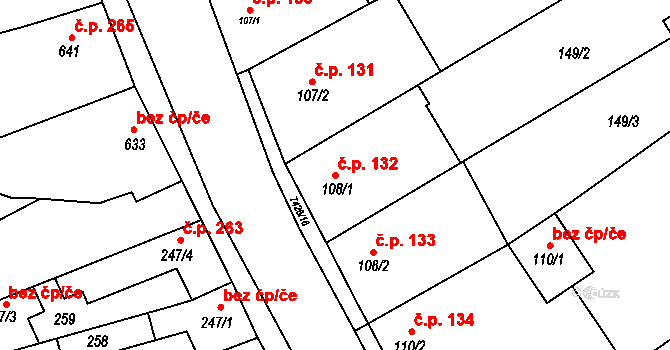 Dambořice 132 na parcele st. 108/1 v KÚ Dambořice, Katastrální mapa