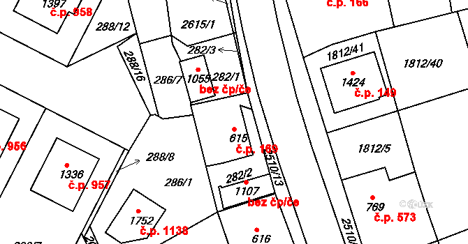 Polná 169 na parcele st. 615 v KÚ Polná, Katastrální mapa