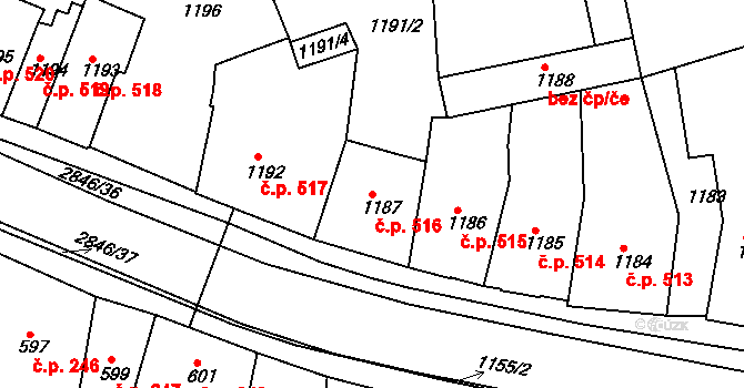 Pod Cvilínem 516, Krnov na parcele st. 1187 v KÚ Opavské Předměstí, Katastrální mapa