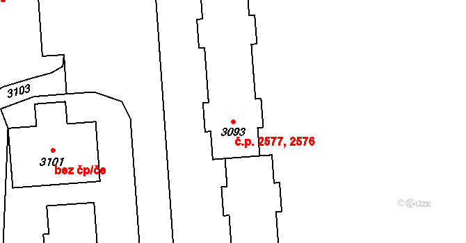 Kročehlavy 2576,2577, Kladno na parcele st. 3093 v KÚ Kročehlavy, Katastrální mapa