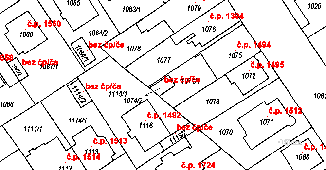 Chomutov 147007178 na parcele st. 1074/2 v KÚ Chomutov I, Katastrální mapa