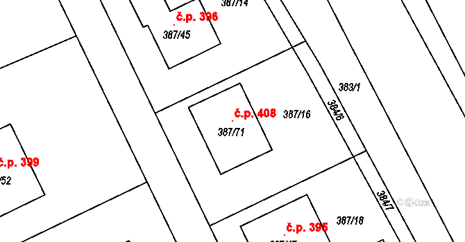 Pražské Předměstí 408, Bílina na parcele st. 387/71 v KÚ Bílina, Katastrální mapa