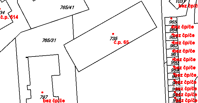 Hejnice 65 na parcele st. 735 v KÚ Hejnice, Katastrální mapa
