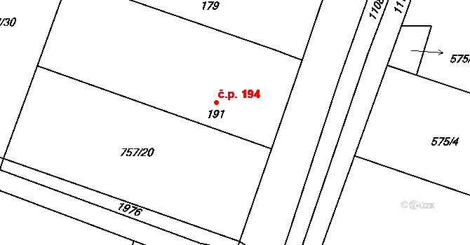 Lužec nad Cidlinou 194 na parcele st. 191/1 v KÚ Lužec nad Cidlinou, Katastrální mapa
