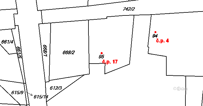 Nerošov 17, Nechanice na parcele st. 95 v KÚ Nerošov, Katastrální mapa