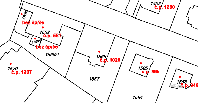 Děčín VI-Letná 1025, Děčín na parcele st. 1566 v KÚ Podmokly, Katastrální mapa