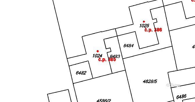 Horní Předměstí 385, Polička na parcele st. 1024 v KÚ Polička, Katastrální mapa