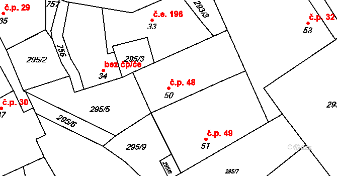 Voltýřov 48, Klučenice na parcele st. 50 v KÚ Voltýřov, Katastrální mapa