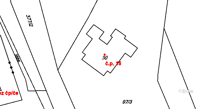 Borek 15 na parcele st. 30 v KÚ Borek u Miletína, Katastrální mapa