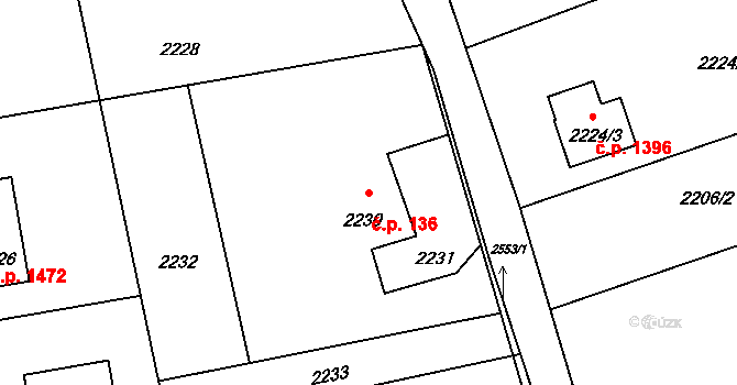 Lutyně 136, Orlová na parcele st. 2230 v KÚ Horní Lutyně, Katastrální mapa