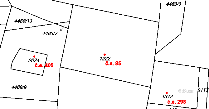 Horní Bečva 85 na parcele st. 1222 v KÚ Horní Bečva, Katastrální mapa