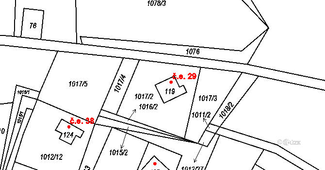 Kundratice 29, Hlinná na parcele st. 119 v KÚ Tlučeň, Katastrální mapa