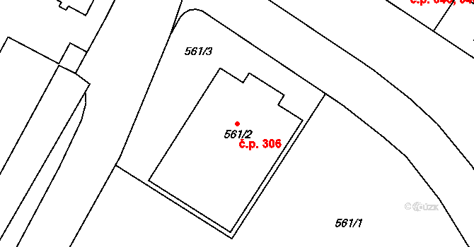 Milovice 306 na parcele st. 561/2 v KÚ Milovice nad Labem, Katastrální mapa