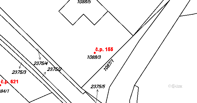 Batelov 155 na parcele st. 1088/3 v KÚ Batelov, Katastrální mapa