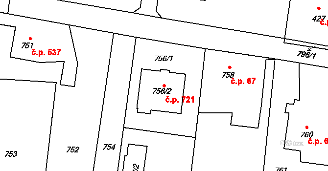 Skřečoň 721, Bohumín na parcele st. 756/2 v KÚ Skřečoň, Katastrální mapa