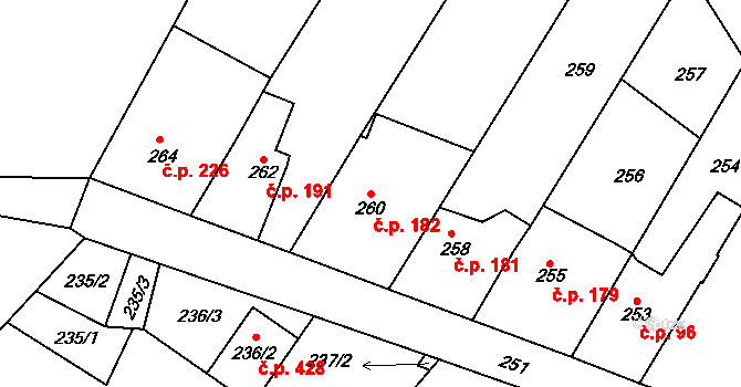 Děčín XXXII-Boletice nad Labem 182, Děčín na parcele st. 260 v KÚ Boletice nad Labem, Katastrální mapa