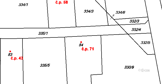 Topol 71, Chrudim na parcele st. 84 v KÚ Topol, Katastrální mapa