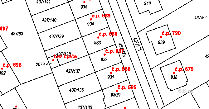 Mařatice 587, Uherské Hradiště na parcele st. 932 v KÚ Mařatice, Katastrální mapa