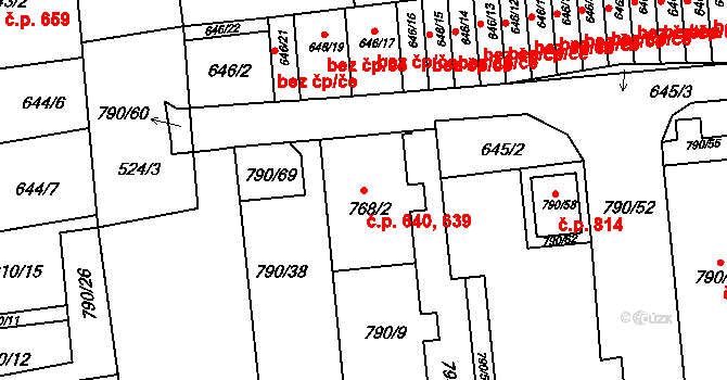 Chrlice 639,640, Brno na parcele st. 768/2 v KÚ Chrlice, Katastrální mapa