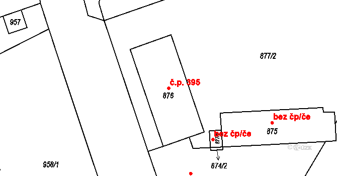 Trnitá 395, Brno na parcele st. 876 v KÚ Trnitá, Katastrální mapa