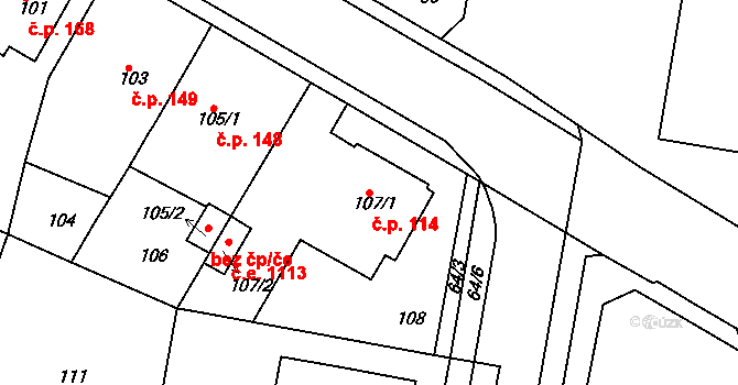 Řetenice 114, Teplice na parcele st. 107/1 v KÚ Teplice-Řetenice, Katastrální mapa