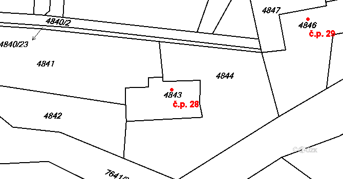 Lískovec 28, Frýdek-Místek na parcele st. 4843 v KÚ Lískovec u Frýdku-Místku, Katastrální mapa