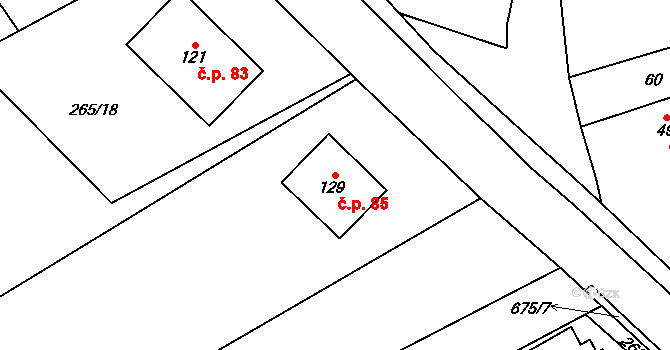 Němetice 85, Kelč na parcele st. 129 v KÚ Němetice, Katastrální mapa
