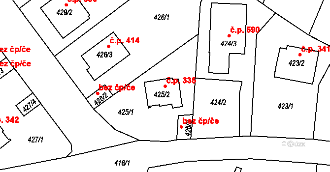 Velká Chuchle 335, Praha na parcele st. 425/2 v KÚ Velká Chuchle, Katastrální mapa