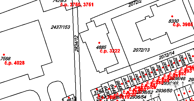 Hodonín 3222 na parcele st. 4685 v KÚ Hodonín, Katastrální mapa
