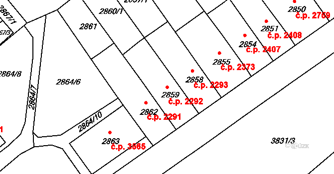 Chomutov 2292 na parcele st. 2859 v KÚ Chomutov II, Katastrální mapa
