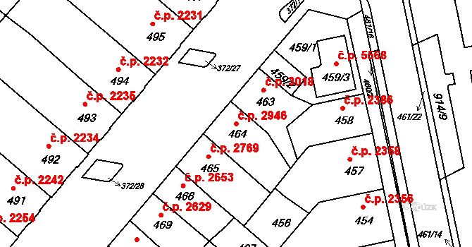 Chomutov 2946 na parcele st. 464 v KÚ Chomutov II, Katastrální mapa