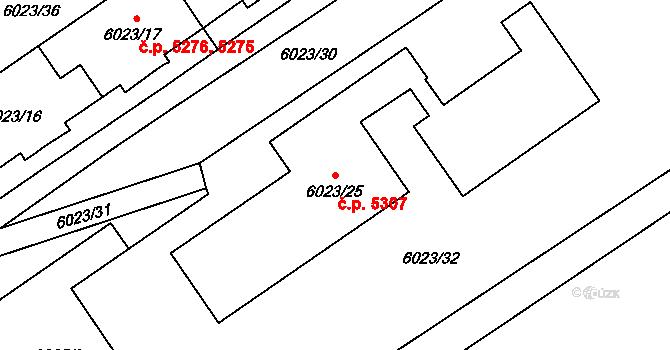 Chomutov 5307 na parcele st. 6023/25 v KÚ Chomutov I, Katastrální mapa