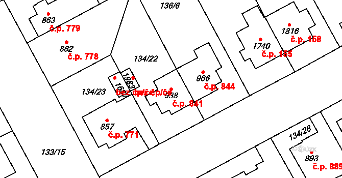 Hradec Králové 841 na parcele st. 938 v KÚ Hradec Králové, Katastrální mapa