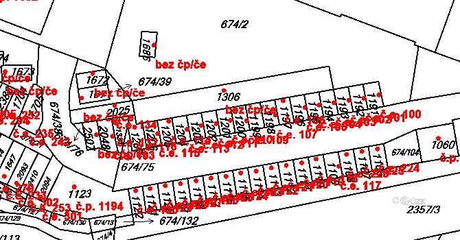 Rosice 110 na parcele st. 1201 v KÚ Rosice u Brna, Katastrální mapa