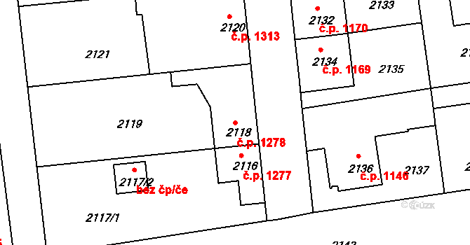 Rumburk 1 1278, Rumburk na parcele st. 2118 v KÚ Rumburk, Katastrální mapa
